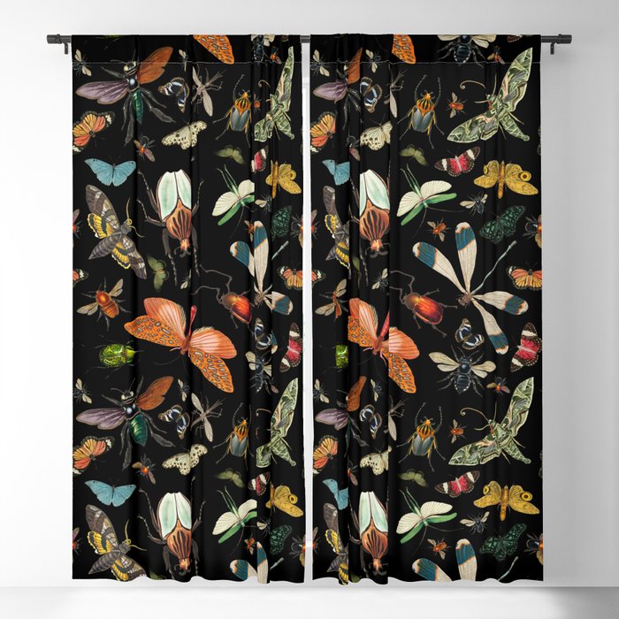 Vintage Insect Illustration Black Background Blackout Curtain