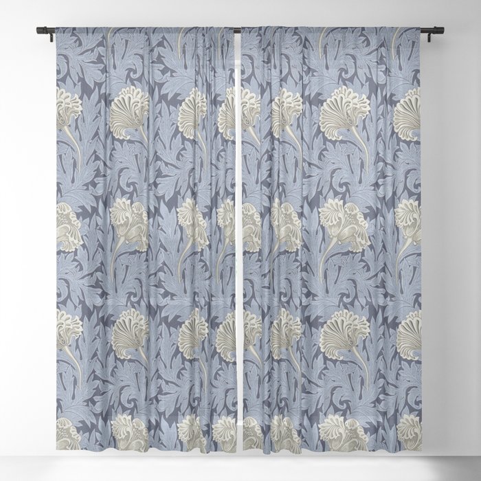William Morris Vintage Tulip Indigo Blue Sheer Curtain