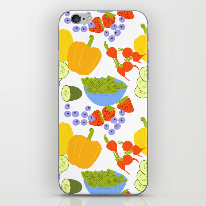Retro Modern Summer Fruits and Vegetables White iPhone Skin