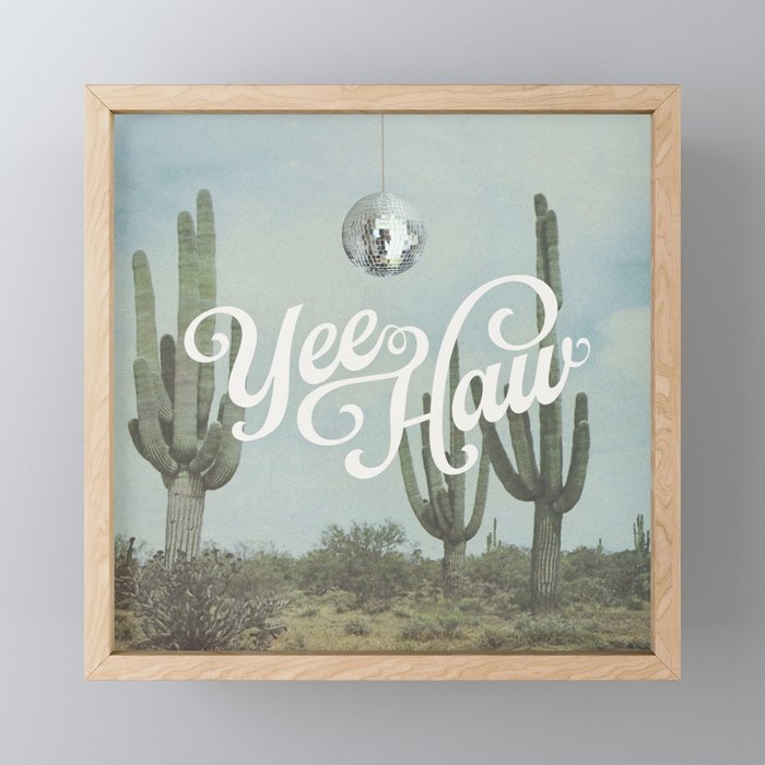 Yee Haw Disco Cactus Framed Mini Art Print