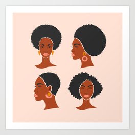 Beautiful four afro women in a flat art style. Art Print