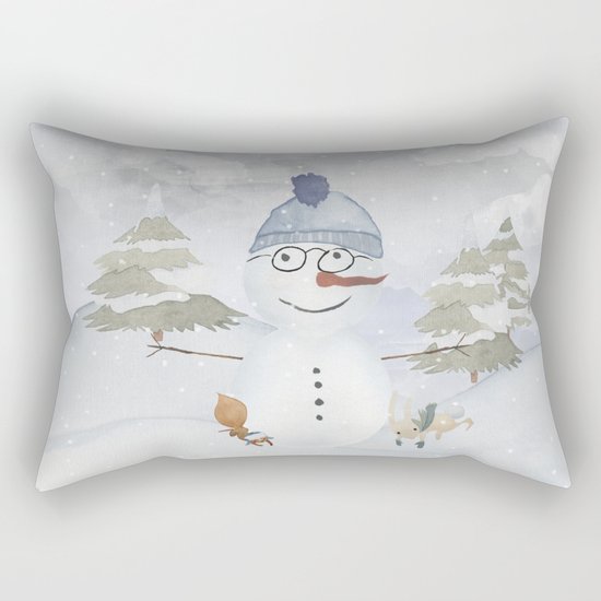 Winter Wonderland- Funny Snowman and friends - Watercolor illustration Rectangular Pillow