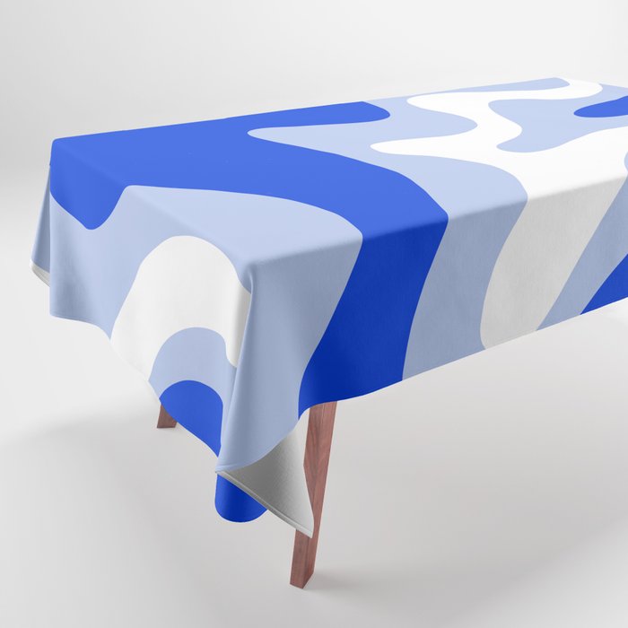 Retro Liquid Swirl Abstract Pattern Square in Royal Blue, Light Blue, and White Tablecloth