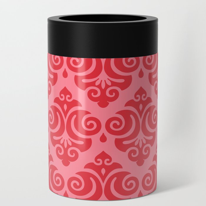 Victorian Modern Pattern Red and Pink Can Cooler