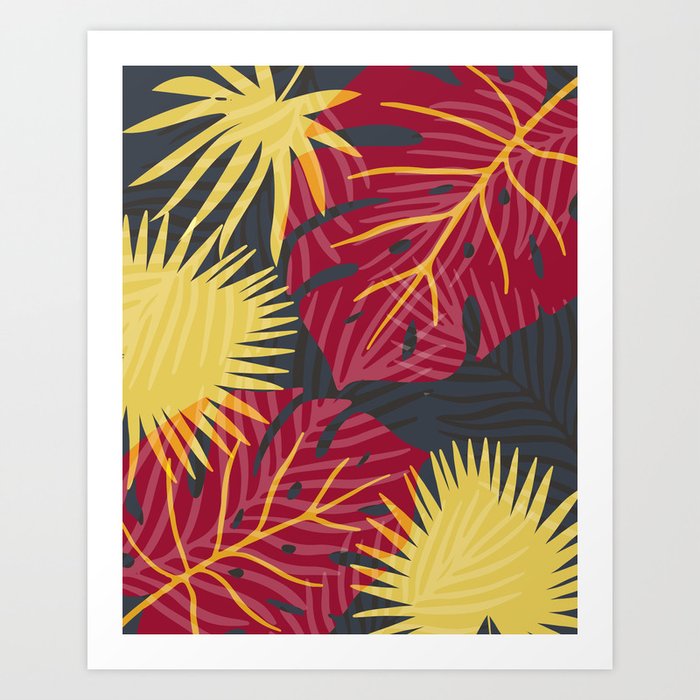 Abstract Jungle Leaves Monstera Palm Art Print