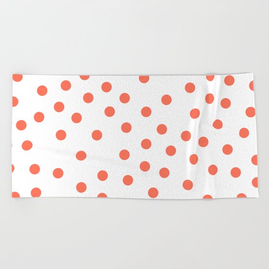 Simply Dots in Deep Coral on White Beach Towel