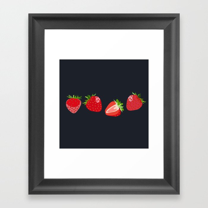 Strawberry - Colorful Summer Vibes Berry Art Design on Dark Blue Framed Art Print