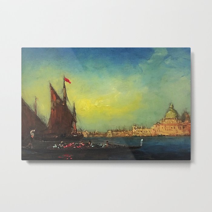Flower Sellers at Carnival, Venice, Italy nautical landscape painting by Felix Ziem Metal Print