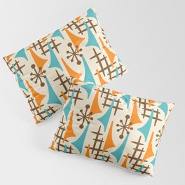 Retro 1950s Style Mid Century Modern Atomic Wing Pattern 422 Googie Brown Orange and Turquoise Pillow Sham