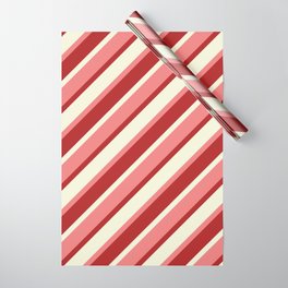 [ Thumbnail: Red, Beige, and Light Coral Colored Lined Pattern Wrapping Paper ]