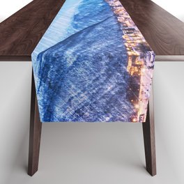 lakeside city wood inlay art abstract nature photography Table Runner
