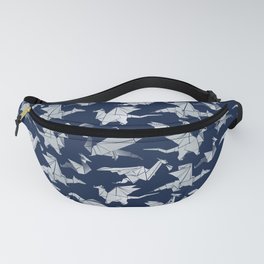 Origami metallic dragon friends // oxford navy blue background metal silver fantasy animals Fanny Pack