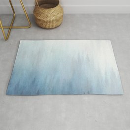 Abstract Blue Ombre Misty Forest Area & Throw Rug