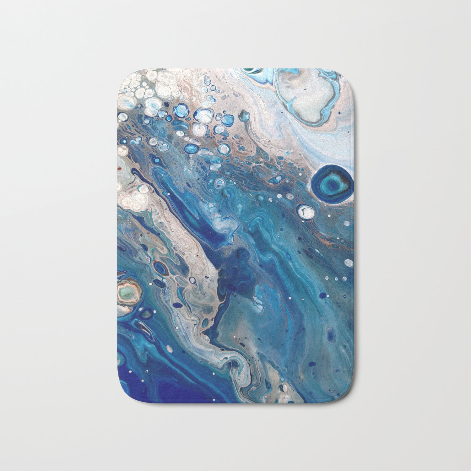 Blue Marbled Fluid Painting Unique Swirls Water Bath Mat By