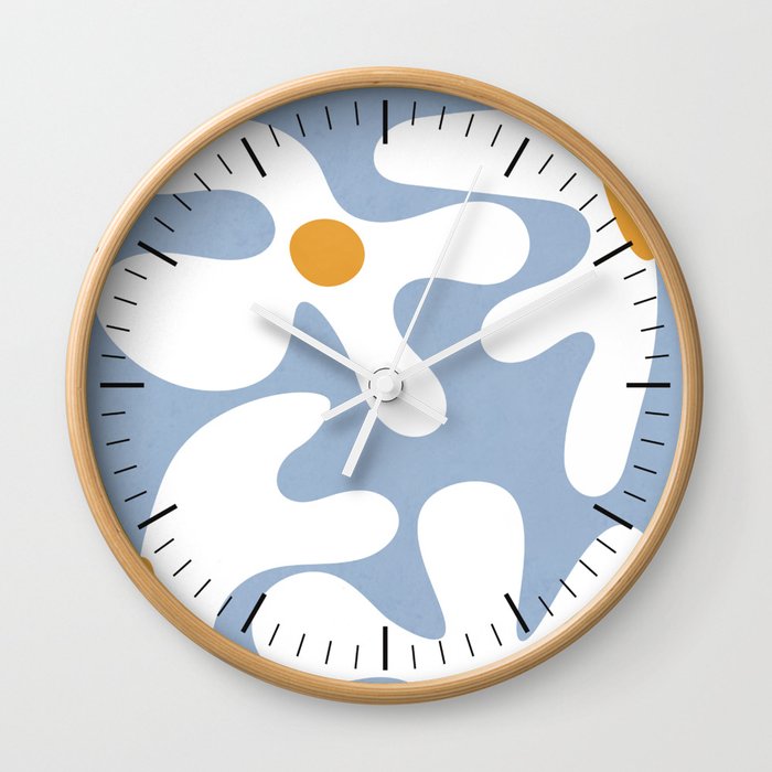 Abstract Flowers White Blue Wall Clock