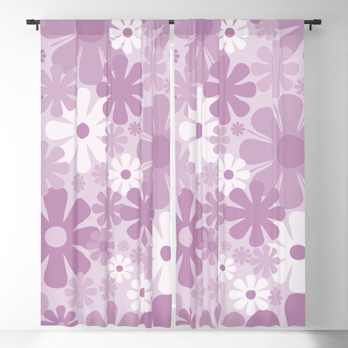 Retro 60s 70s Aesthetic Floral Pattern in Pretty Lilac Purple Blackout Curtain