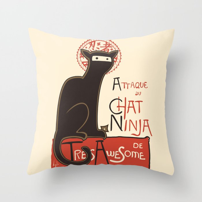 A French Ninja Cat (Le Chat Ninja) Throw Pillow