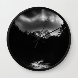 Dramatic landscape of mountains and river Wall Clock