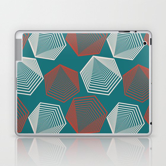 Mid-Century Modern Hexagonal Shapes Pattern - Green and Red Laptop & iPad Skin