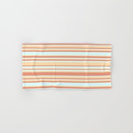 [ Thumbnail: Dark Salmon, Light Cyan, and Tan Colored Lines Pattern Hand & Bath Towel ]