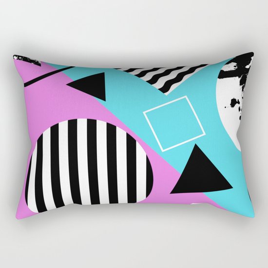 Stripes And Splats 1 - Wacky, Random, Abstract, Black And White Stripes, Blue and pink Artwork Rectangular Pillow