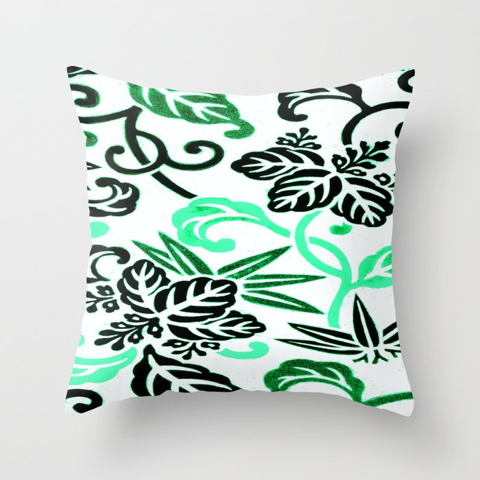 Natural Elegance in Aqua Mint Green : Nishiki Brocade Japanese Pattern  Throw Pillow