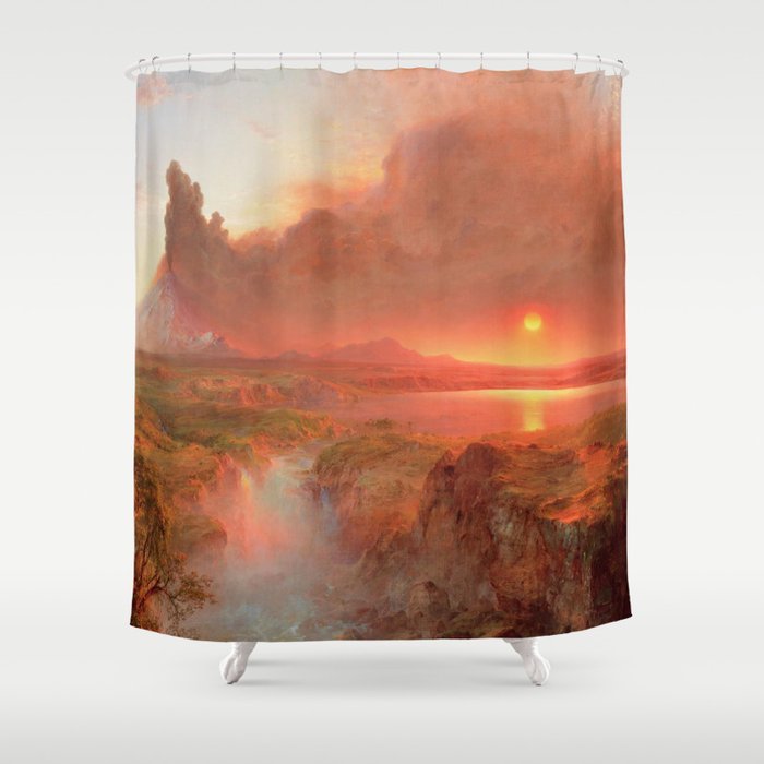 Ecuadorian Andes at Sunset, Cotopaxi volcano plains landscape painting by Frederic Edwin Church Shower Curtain