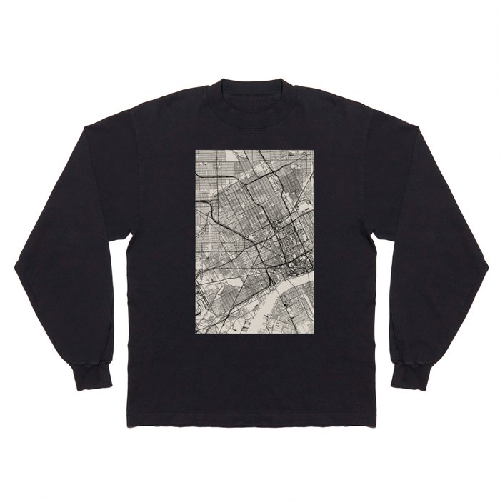 Detroit, Michigan - Black and White City Map - USA - Aesthetic Long Sleeve T Shirt