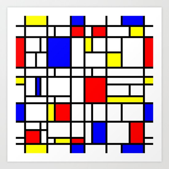 Modern Art Red Yellow Blue Grid Pattern Art Print