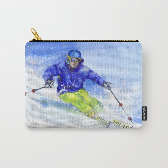 Watercolor skier, skiing illustration Carry-All Pouch