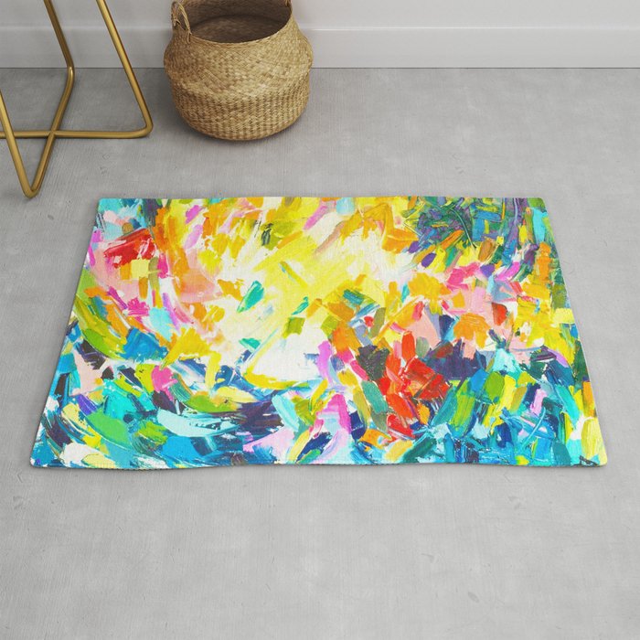 Colorful Contemporary Abstract Painting with Bright Colors and Fun Texture Rug