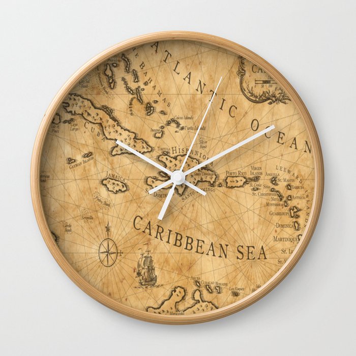 Old Nautical Map Carribeans Wall Clock