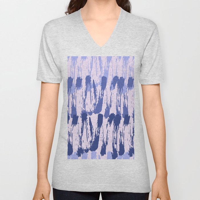 Navy blue lavender watercolor abstract hand painted brushstrokes V Neck T Shirt