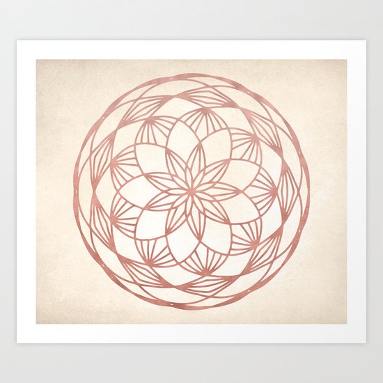 Mandala Bud Rose Gold on Cream Art Print