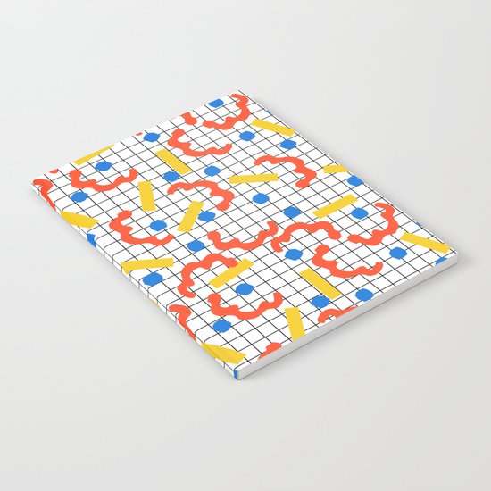 Primal - memphis throwback squiggle circle geometric grid lines dots trendy hipster 80s retro cool Notebook