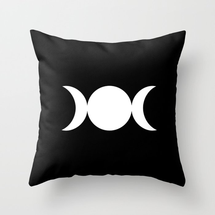 Triple Goddess Symbol – Divine Feminine – Maiden, Mother, Crone - White on Black Throw Pillow