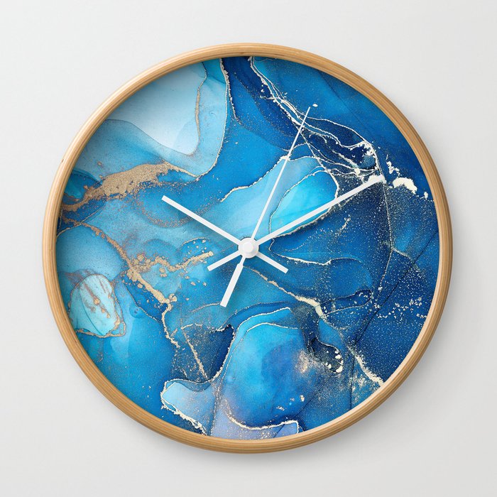 Deep Cerulean + Azure Abstract Ripples Wall Clock