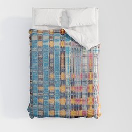 Blue And Yellow Distorted Criss Cross  Duvet Cover