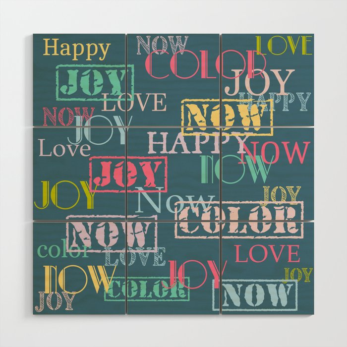Enjoy The Colors - Colorful typography modern abstract pattern on dark blue background Wood Wall Art