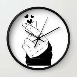 K-pop finger heart hand sign korean boy with ring black hearts Wall Clock