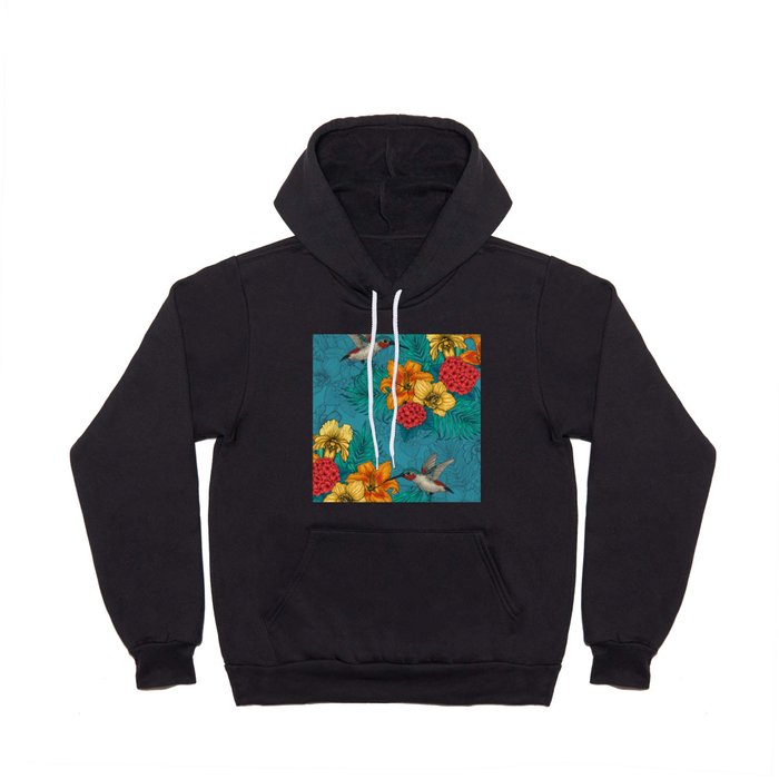 Tropical bouquet on blue Hoody
