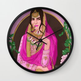 Dressed Like a Treasure Chest ( desi ) Wall Clock | Pink, Modern, Desi, Fashion, Curated, Southasian, Traditional, Indian, Tikka, Dress 