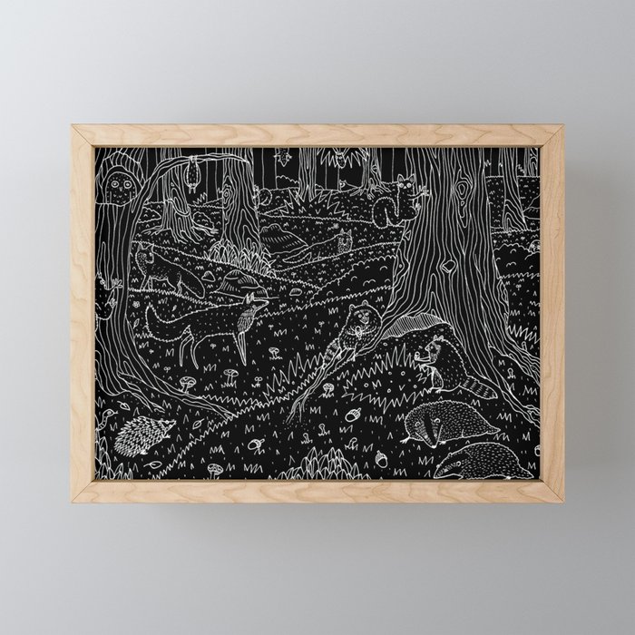 Nocturnal Animals of the Forest Framed Mini Art Print