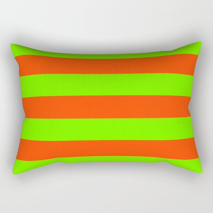 Bright Neon Green and Orange Horizontal Cabana Tent Stripes Rectangular Pillow