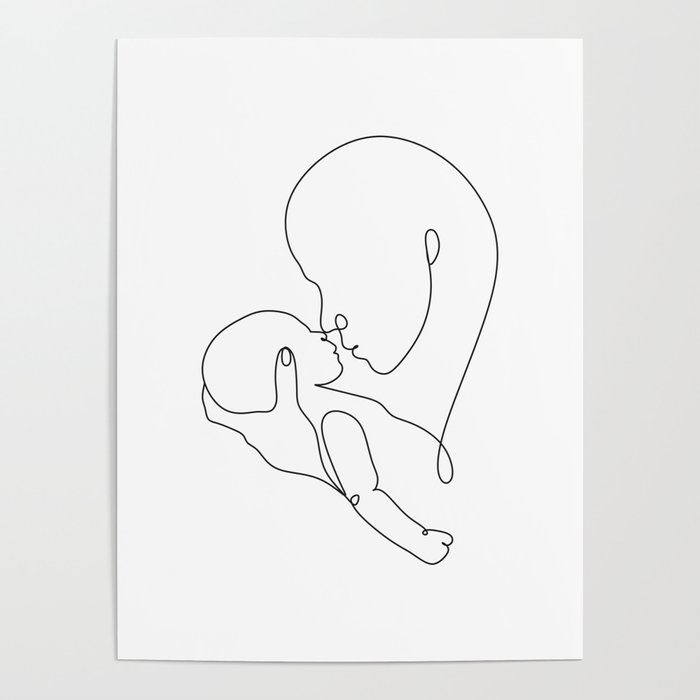 Mother and Baby Newborn Line Poster