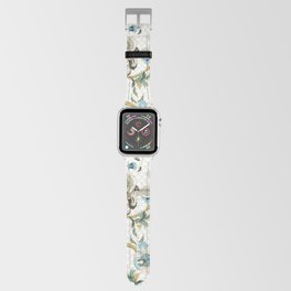 Japanese Ornate Heron Pattern Ivory Silver Blue II Apple Watch Band