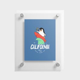 Penguin Surfer California Floating Acrylic Print