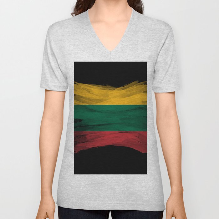 Lithuania flag brush stroke, national flag V Neck T Shirt