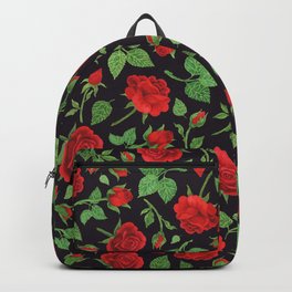 Roses and rose buds in black Backpack