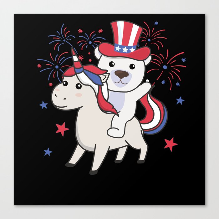 Polar Bear With Unicorn For Fourth Of July Canvas Print
